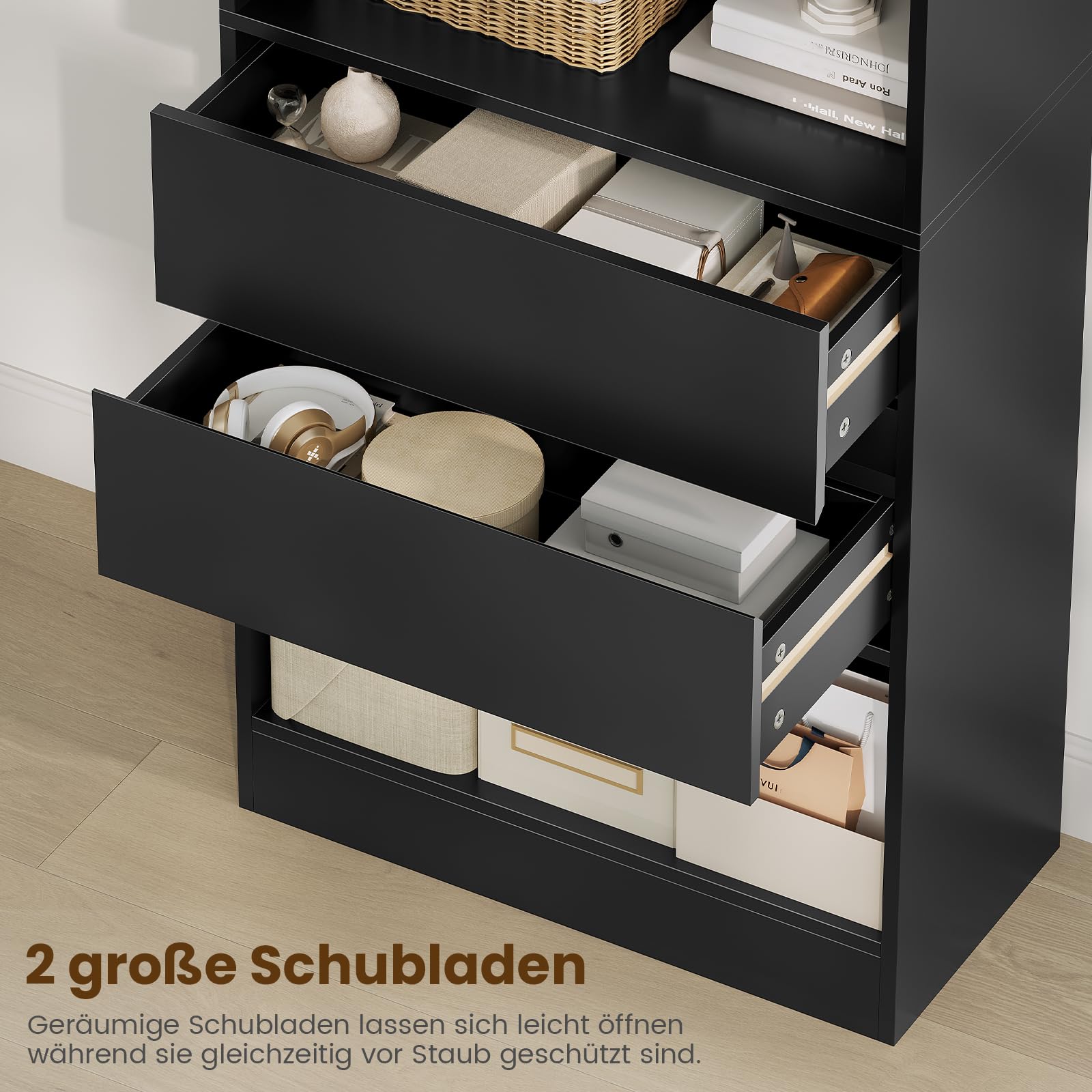 forabamb-b-cherregal-schwarz-180x60x24-cm-hochschrank-mit-2-schubladen-und-4-ver image 4