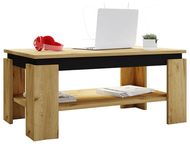 vcm-beistelltisch-honig-eiche-schwarz-90-x-53-x-41-cm-1-fach-holzwerkstoff image 1