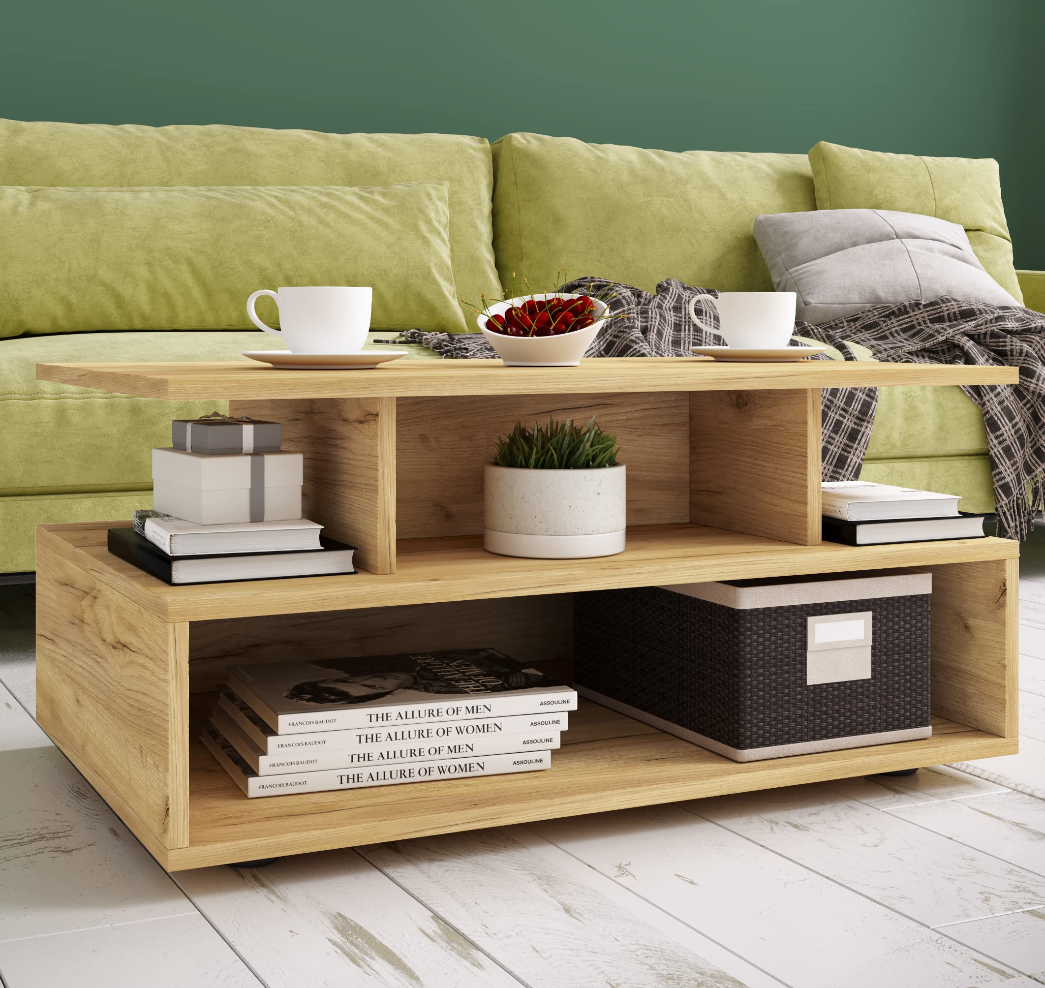vcm-dalosa-couchtisch-honig-eiche-80x50x40-cm-4-f-cher-holzwerkstoff-und-glas image 2
