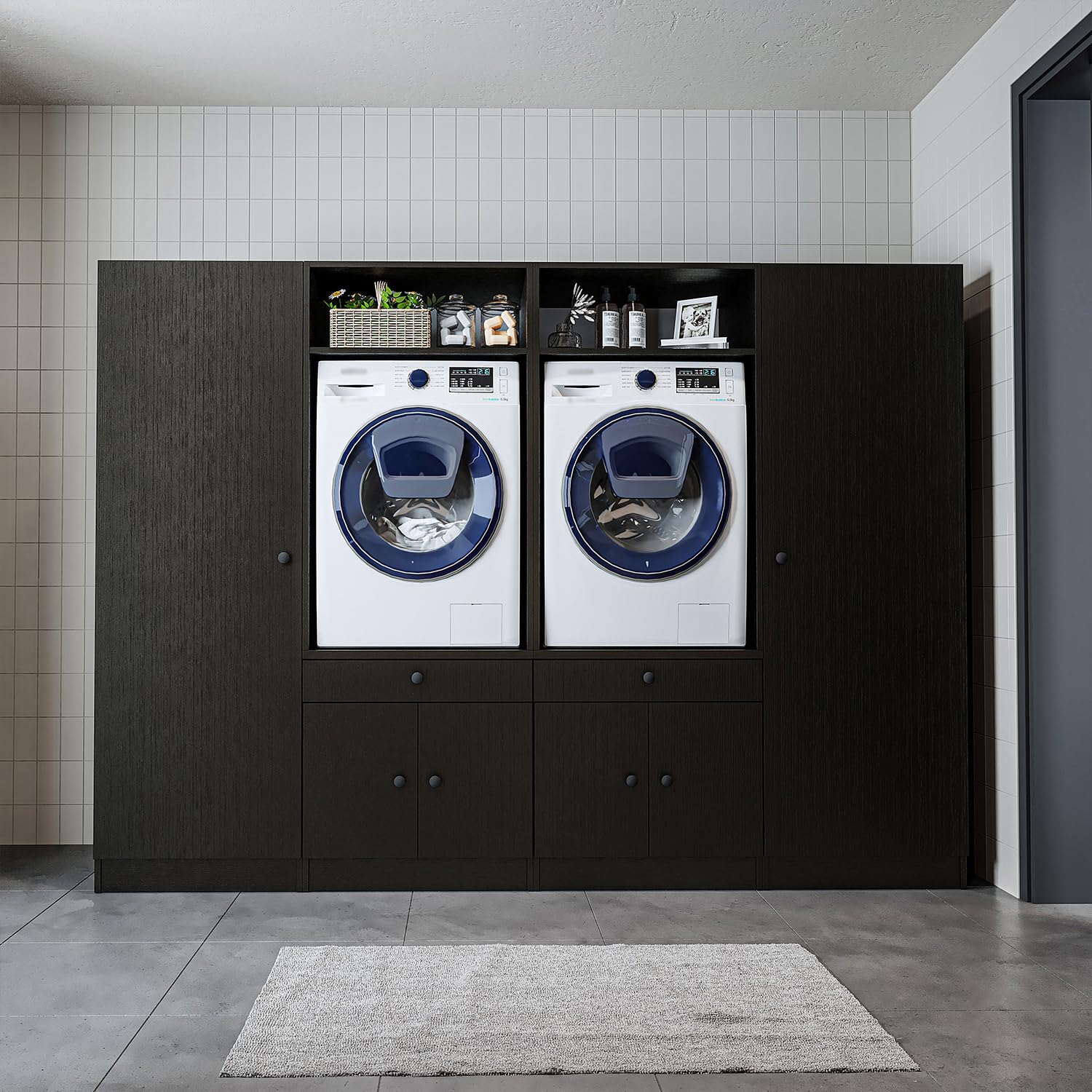 roomart-schrankwand-f-r-waschk-che-hauswirtschaftsraum-254-cm-breit-schwarz-eich image 4