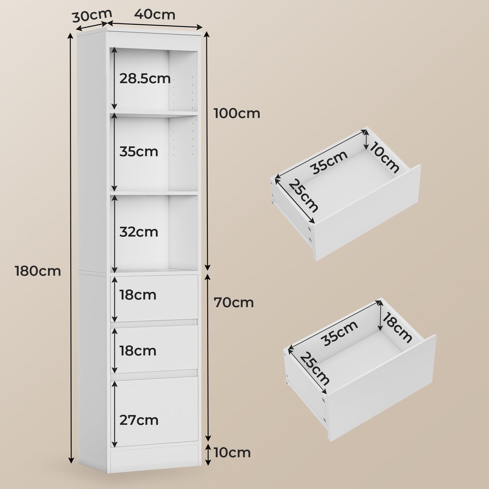 forabamb-badezimmerschrank-hochschrank-wei-180x40x30-cm-mit-3-schubladen-und-ver image 2