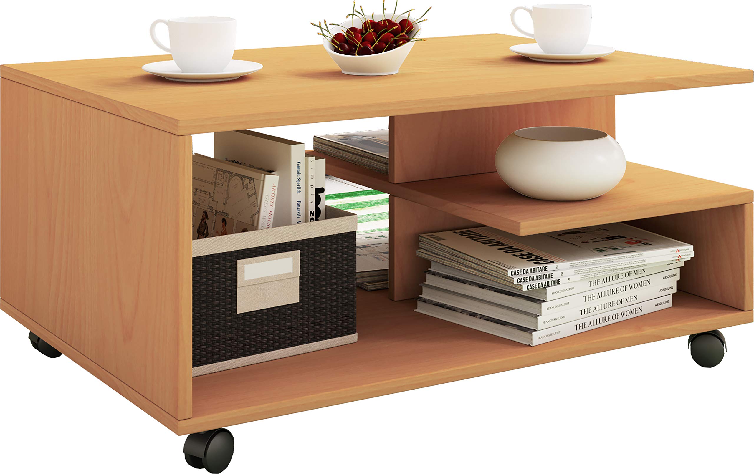 vcm-couchtisch-honig-eiche-80x50x41-cm-sofatisch-mit-5-offenen-f-chern-aus-holzw image 5