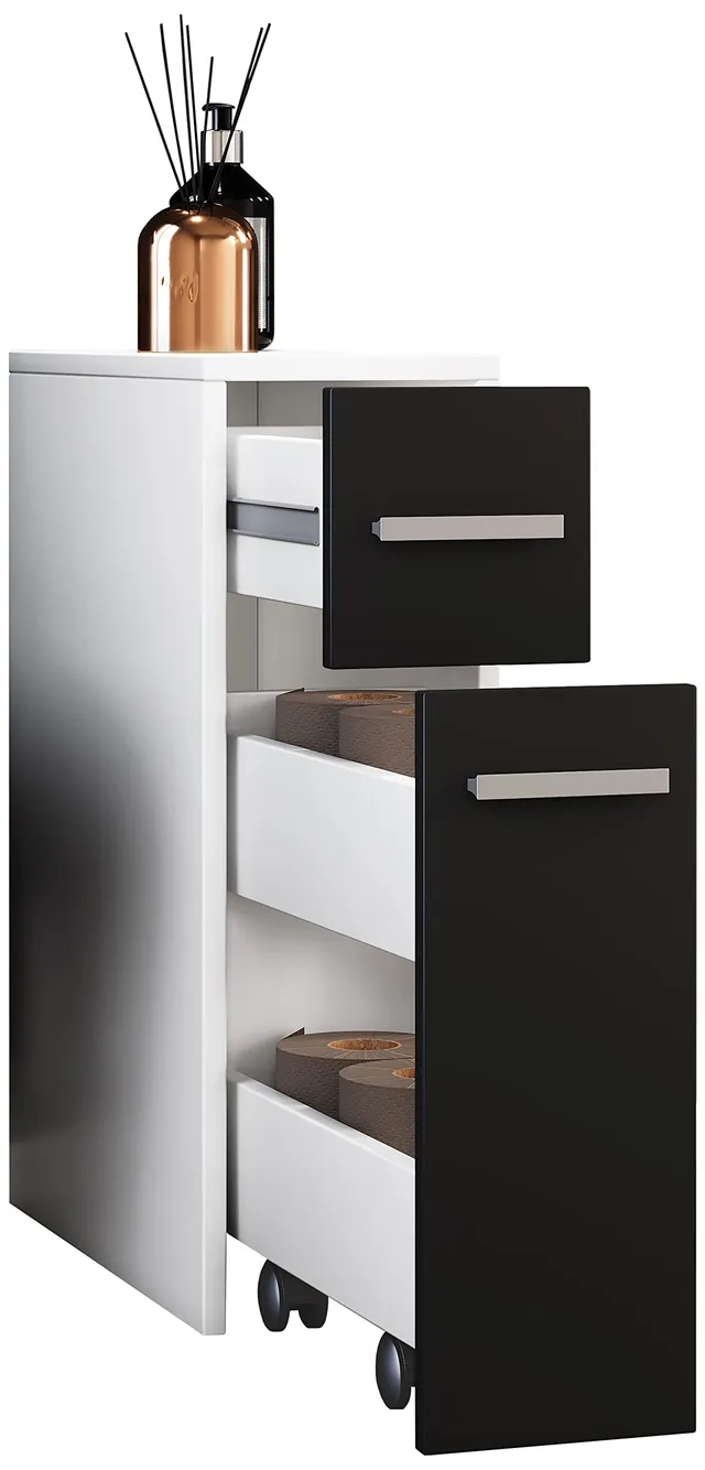 vcm-badm-bel-midischrank-wei-schwarz-20x45x61-cm-2-schubladen-hochschrank-f-r-sc image 1