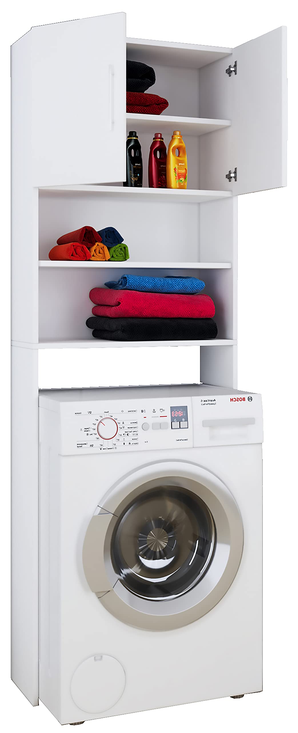 vcm-badm-bel-waschmaschinenschrank-wei-honig-eiche-64x25x190-cm-2-t-ren-5-f-cher image 8