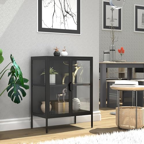 vcm-floka-standvitrine-schwarz-60x35x80-cm-2-t-ren-2-f-cher-stahl-glas-pr-sentat image 8