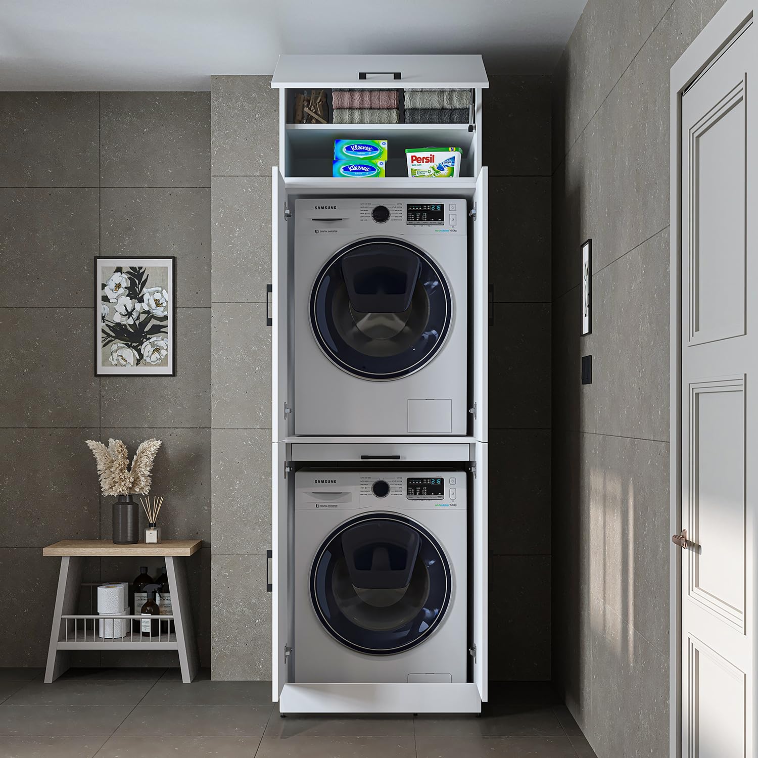 roomart-waschmaschinenschrank-dora-waschturm-f-r-trockner-waschmaschine-230-cm-w image 4