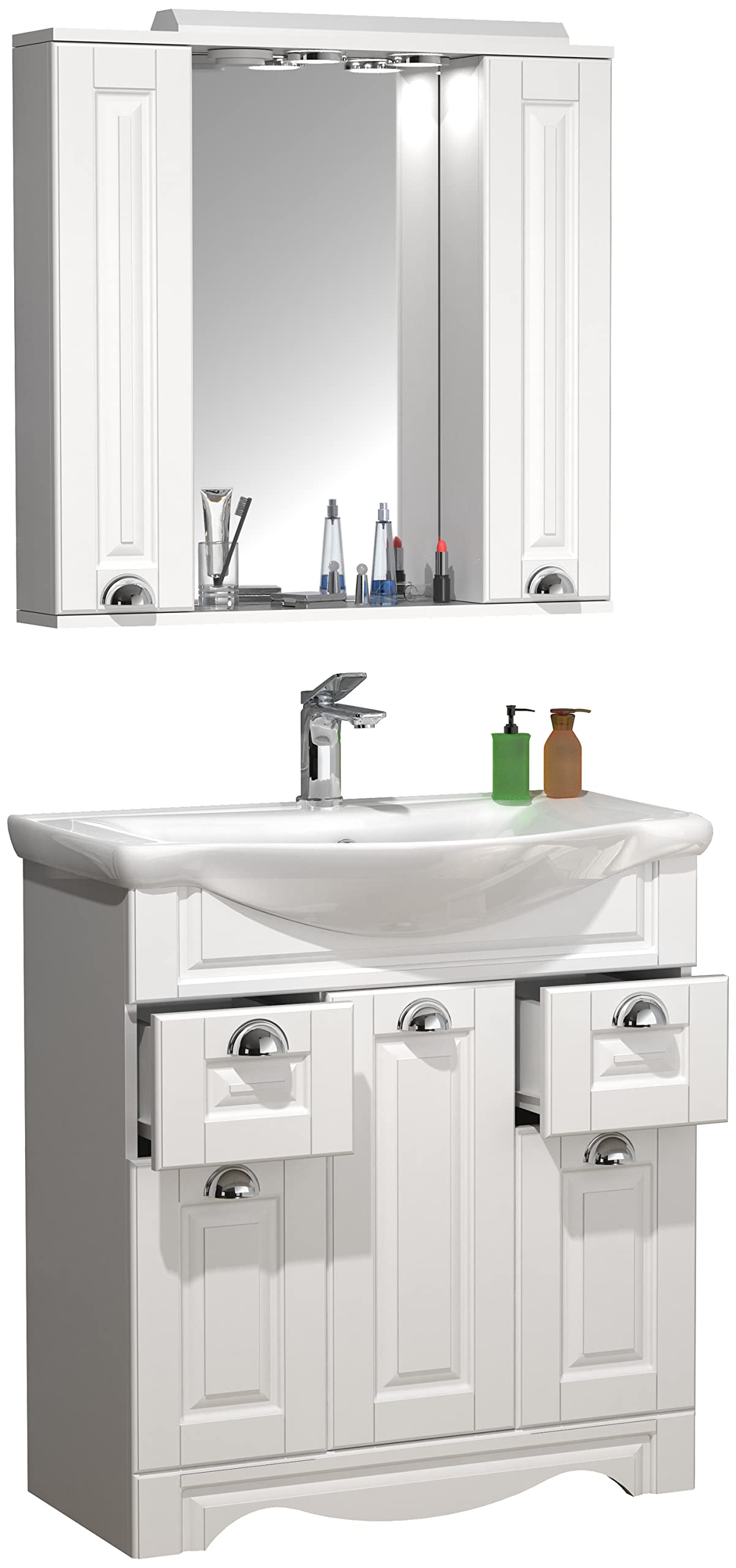 vcm-badm-bel-waschtisch-wei-75x152-cm-5-t-ren-6-f-cher-2-schubladen-keramik-wasc image 1