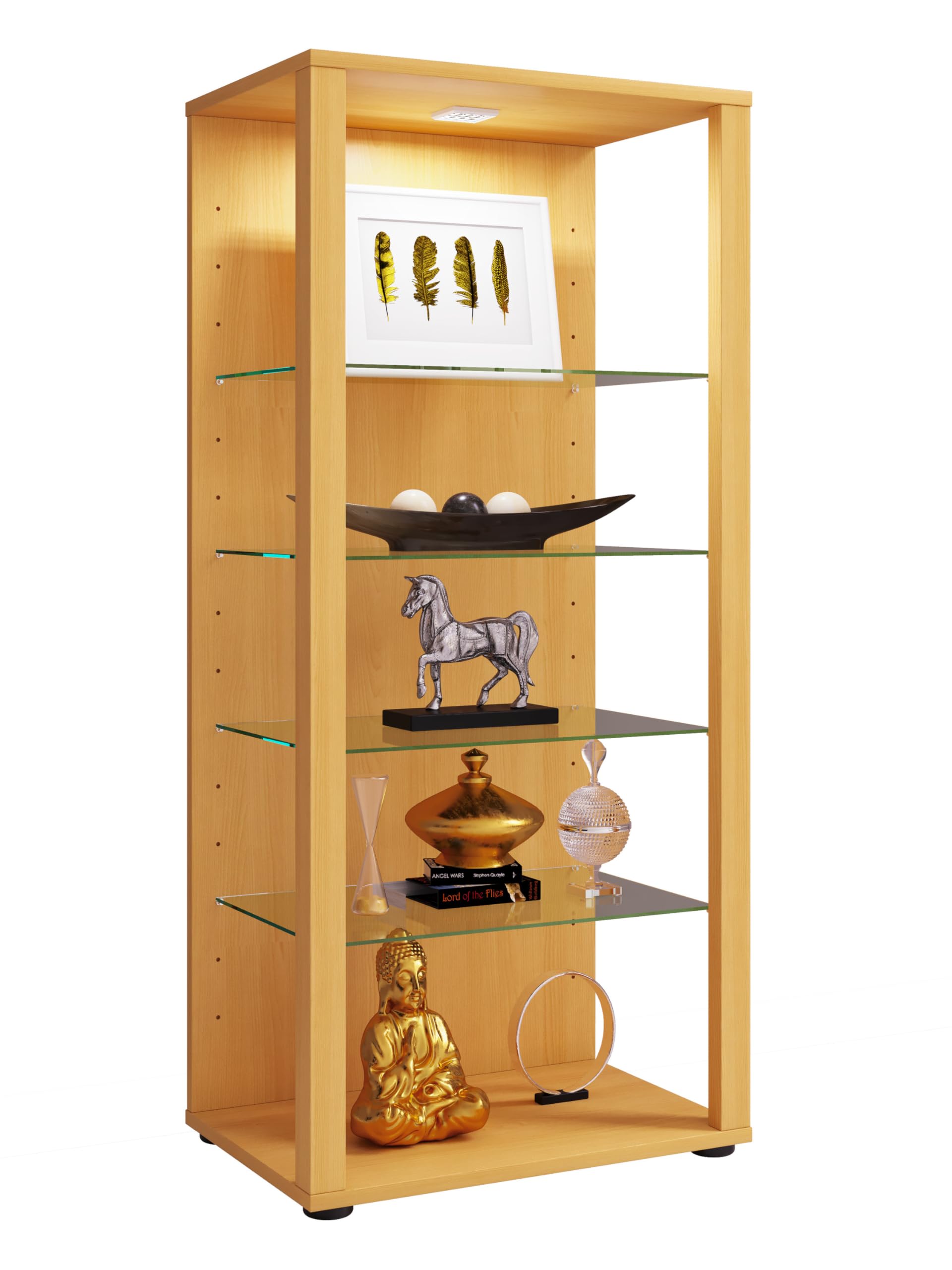vcm-glasol-standvitrine-52x35x115-cm-offene-sammelvitrine-mit-4-glasb-den-holzwe image 1