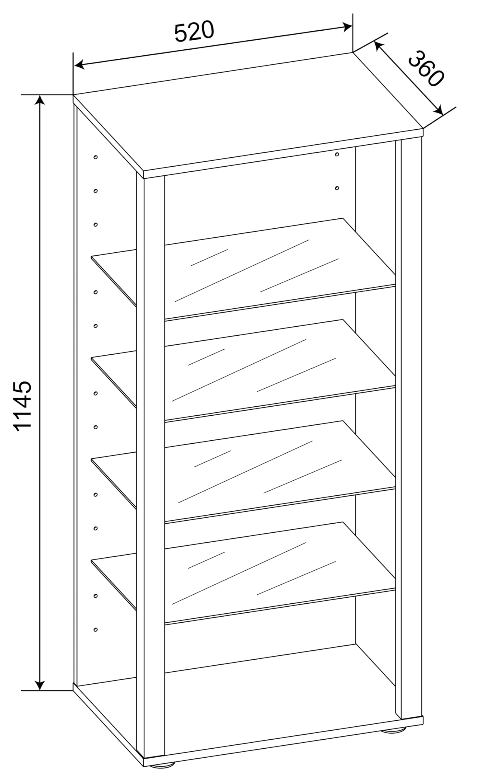 vcm-glasol-standvitrine-52x35x115-cm-offene-sammelvitrine-mit-4-glasb-den-holzwe image 3