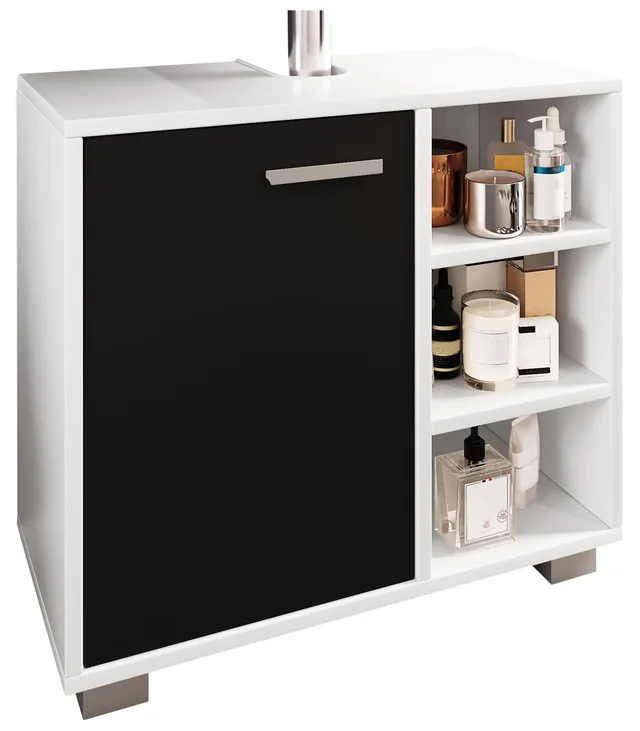 vcm-waschbeckenunterschrank-wei-schwarz-60-x-30-x-55-cm-1-t-r-4-f-cher image 1