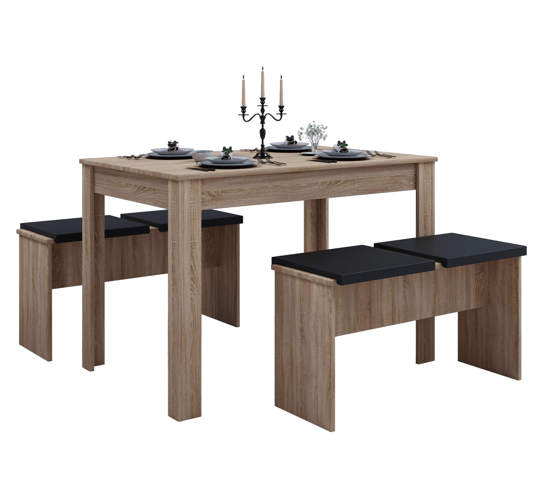 vcm-esal-xl-essgruppe-k-chentisch-set-aus-holz-mit-zwei-sitzb-nken-tisch-ca-75x1 image 1