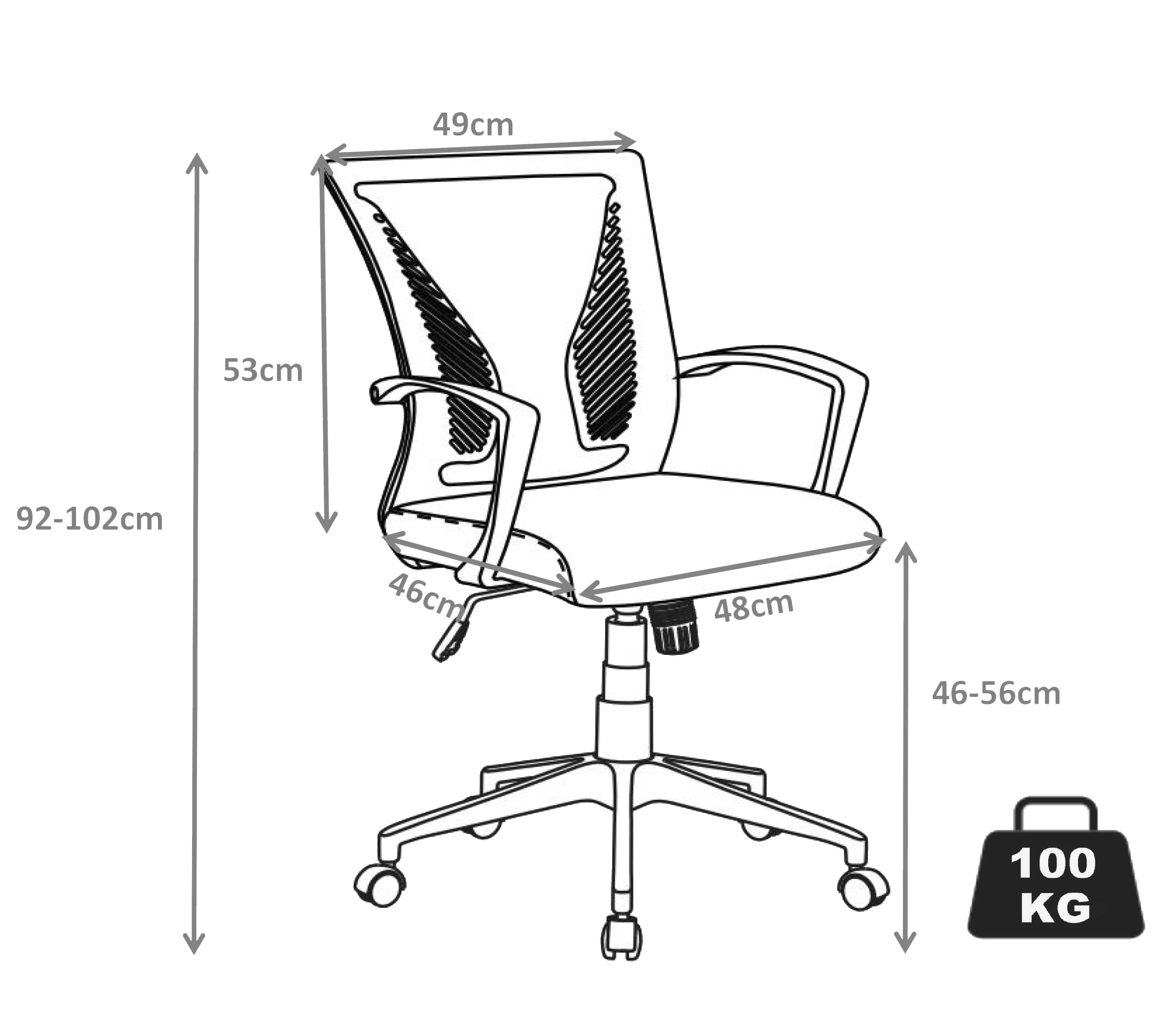 vcm-b-rostuhl-schwarz-grau-48x46x92-102-cm-stufenlos-h-henverstellbar-drehbar-st image 2