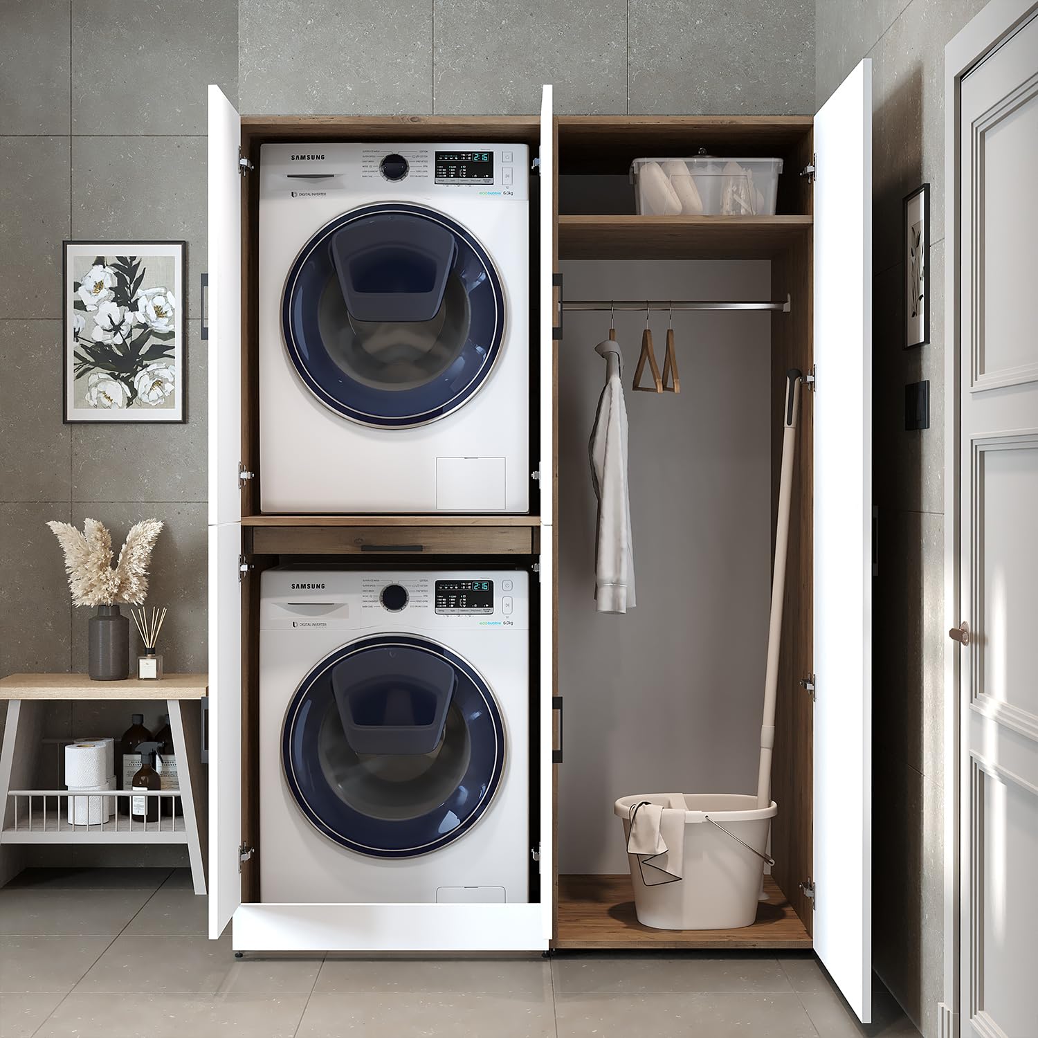 roomart-dora-waschmaschinenschrank-set-130-cm-f-r-trockner-waschmaschine-mit-t-r image 4