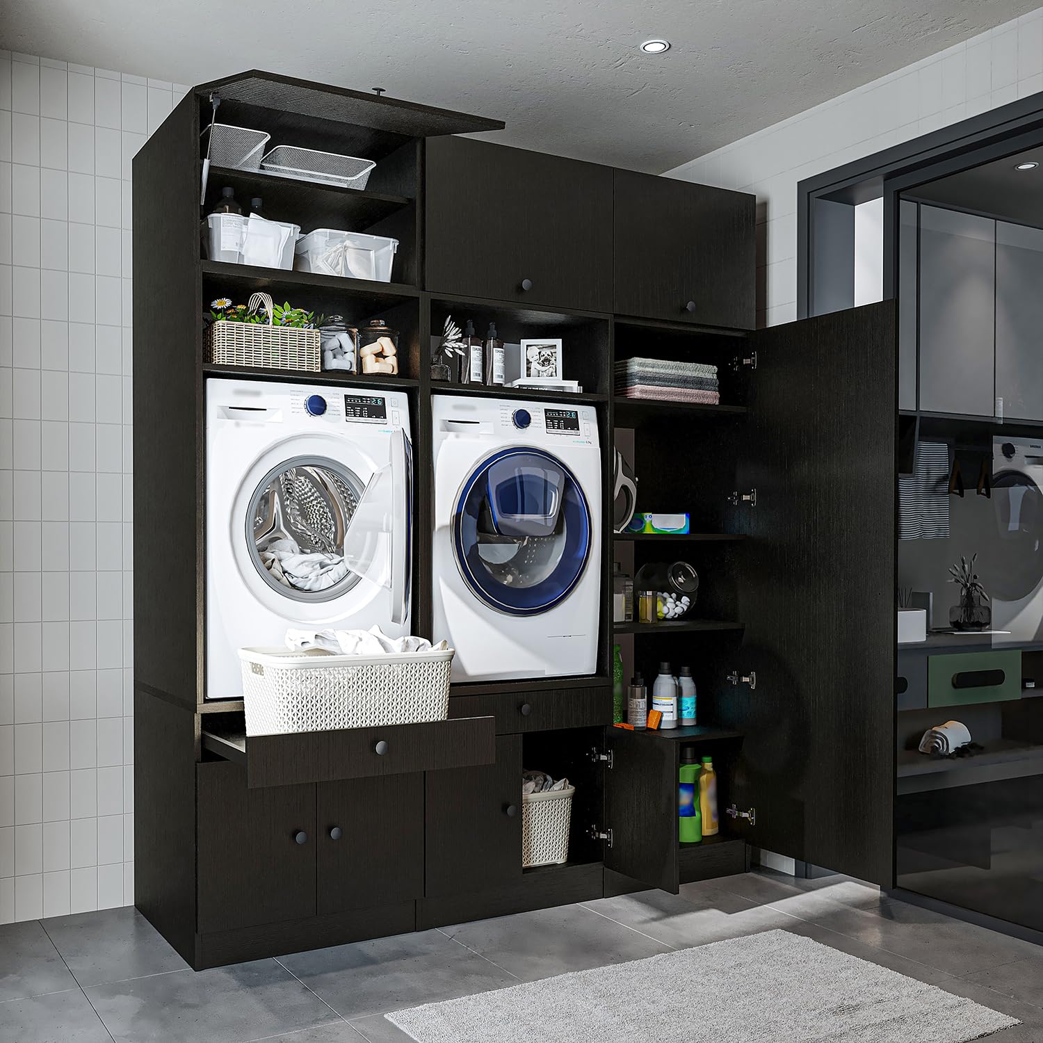 roomart-schrankwand-f-r-waschk-che-hauswirtschaftsraum-194-cm-breit-mit-ausziehb image 1