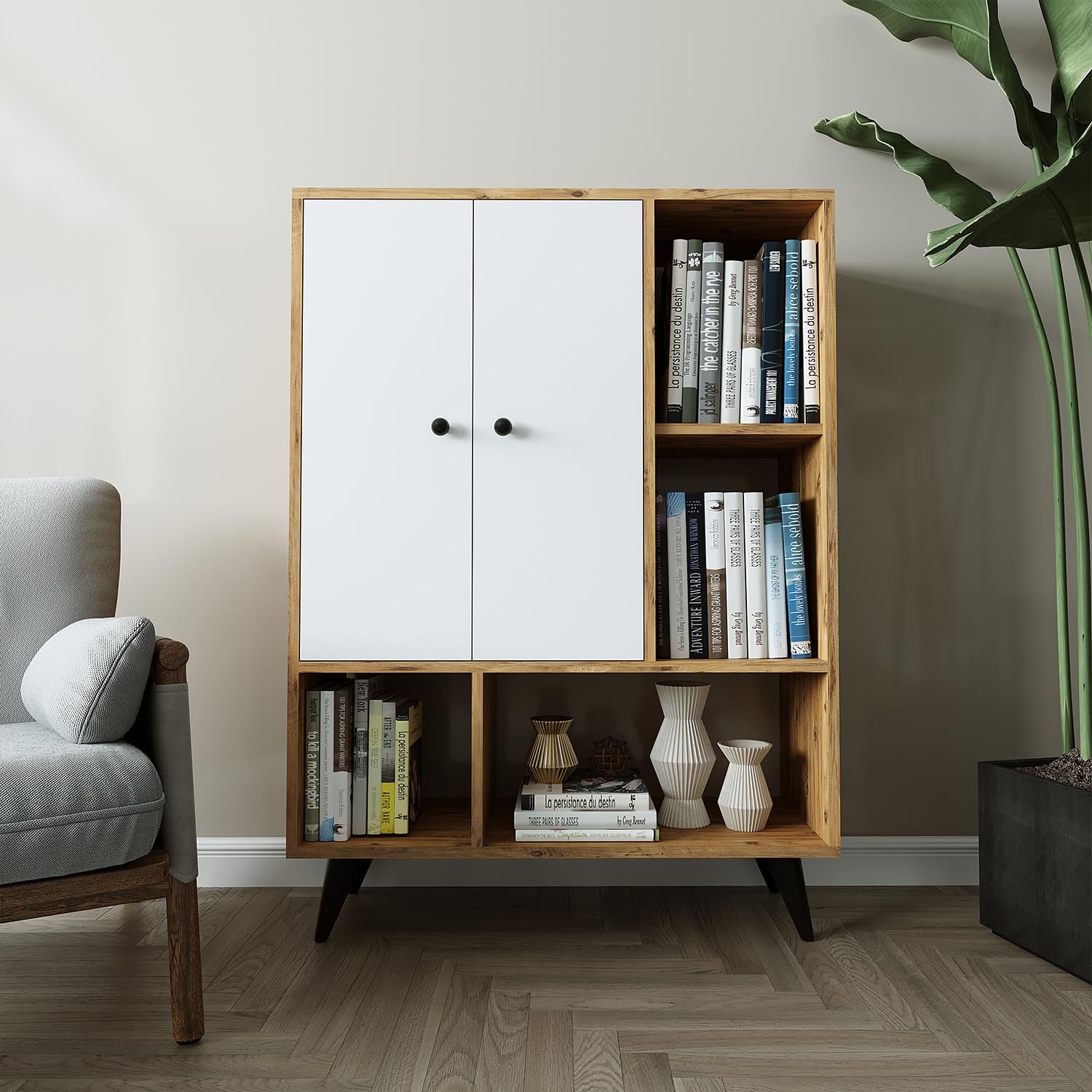 roomart-mehrzweckschrank-wei-eiche-125x90x35-cm-sideboard-mit-4-offenen-f-chern- image 5