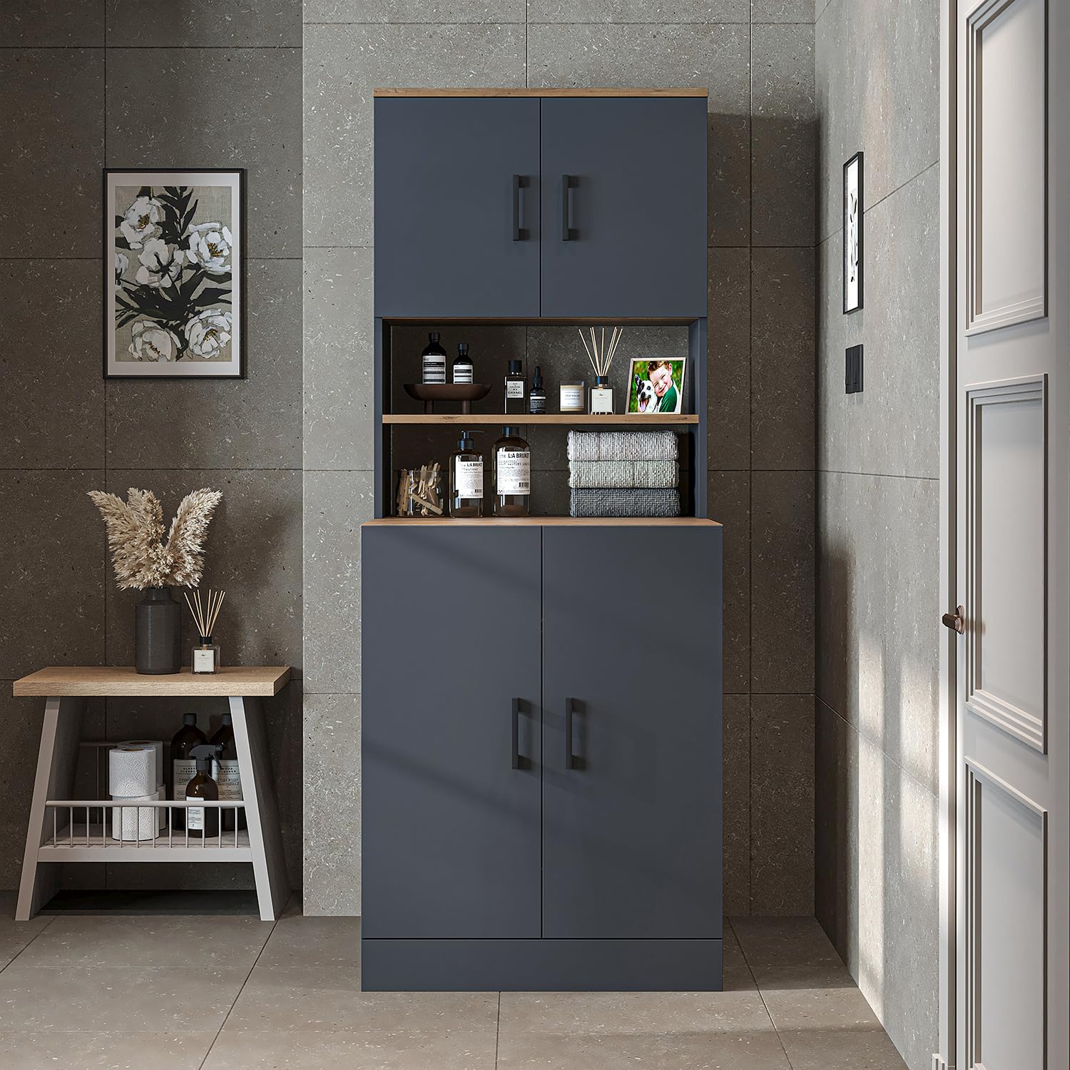 roomart-waschmaschinenschrank-mit-oberschrank-anthrazit-eiche-70-x-180-x-69-cm image 4