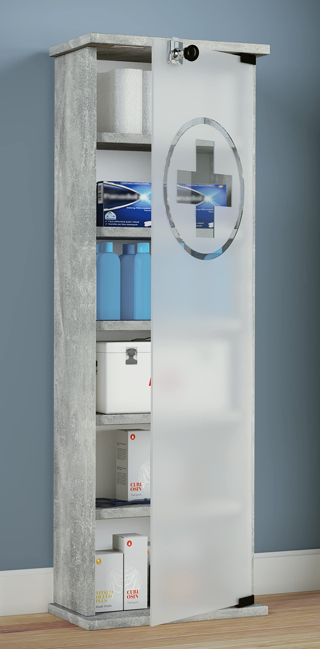 vcm-gusal-medizinschrank-abschlie-barer-apothekerschrank-in-beton-optik-ca-92-x- image 2
