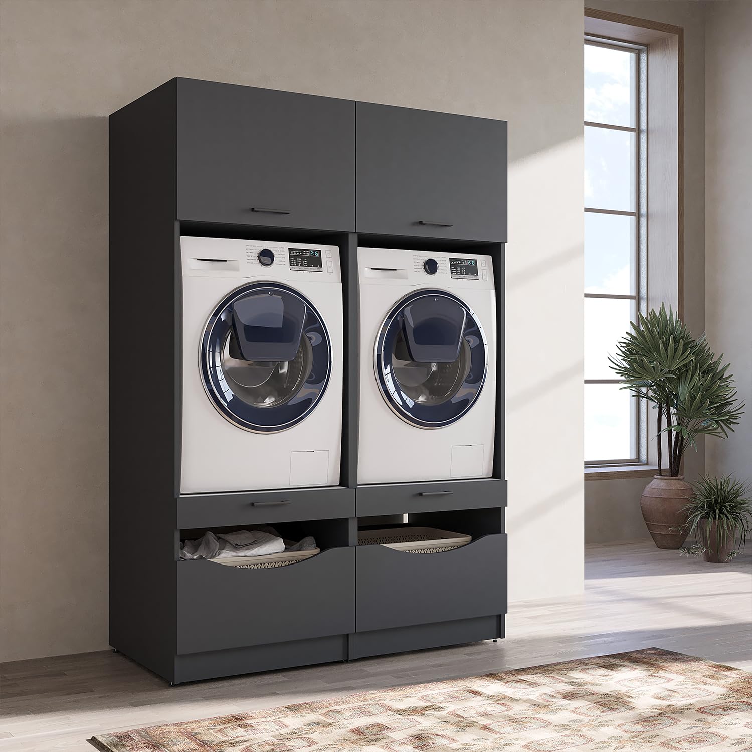 roomart-serie-2-waschmaschinenschrank-132-cm-f-r-waschmaschine-trockner-nebenein image 3
