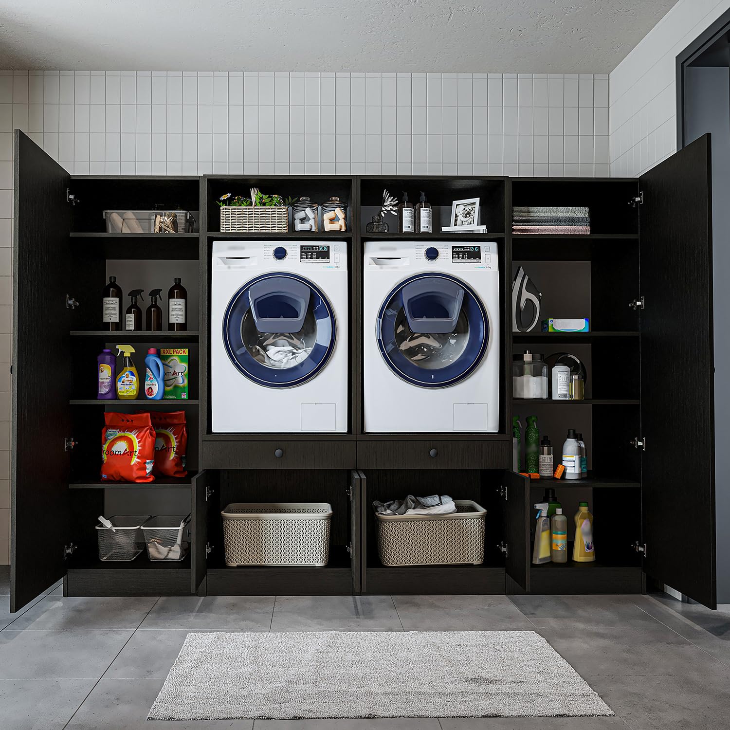 roomart-schrankwand-f-r-waschk-che-hauswirtschaftsraum-254-cm-breit-schwarz-eich image 5