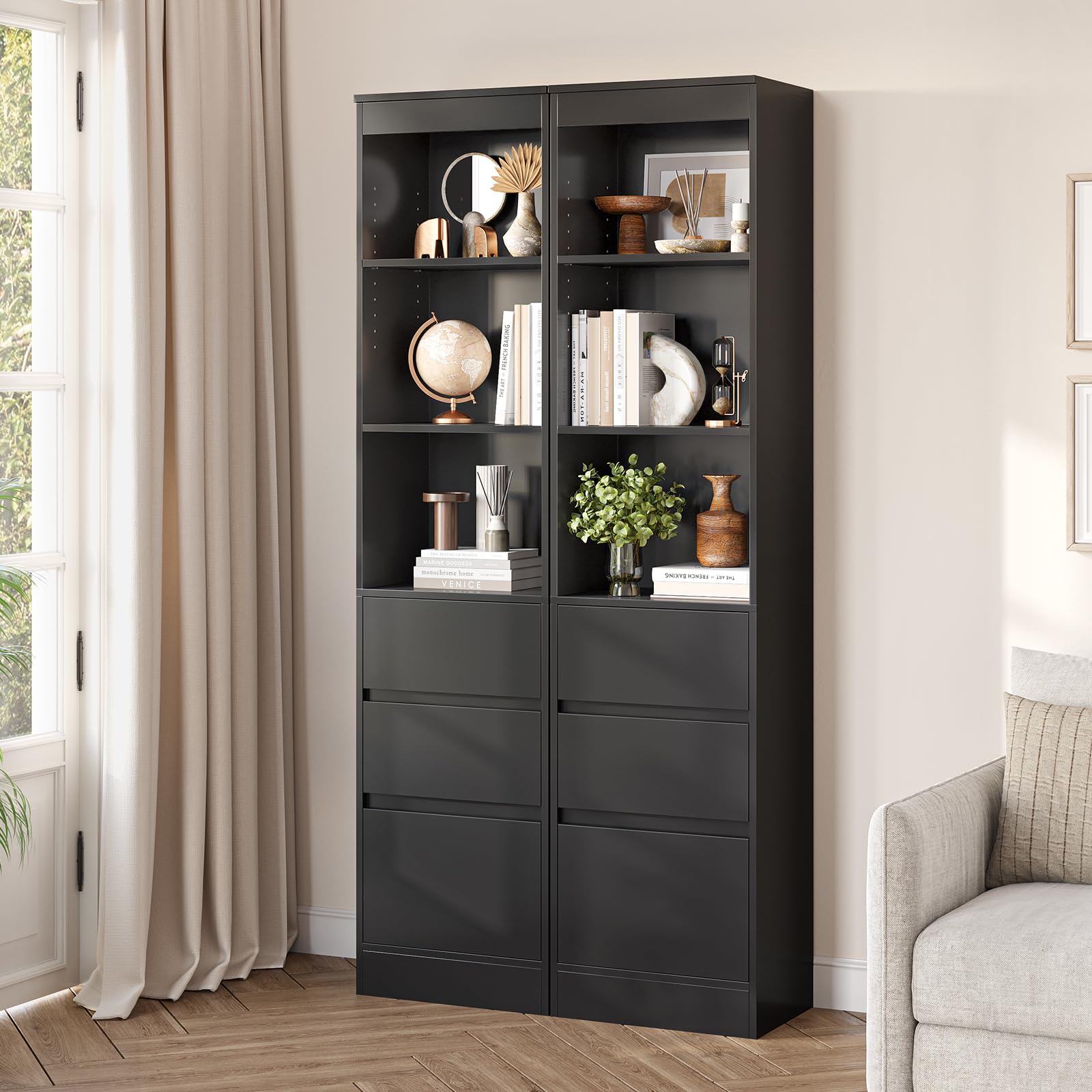 forabamb-badezimmerschrank-hochschrank-schwarz-180x40x30-cm-mit-3-schubladen-und image 6