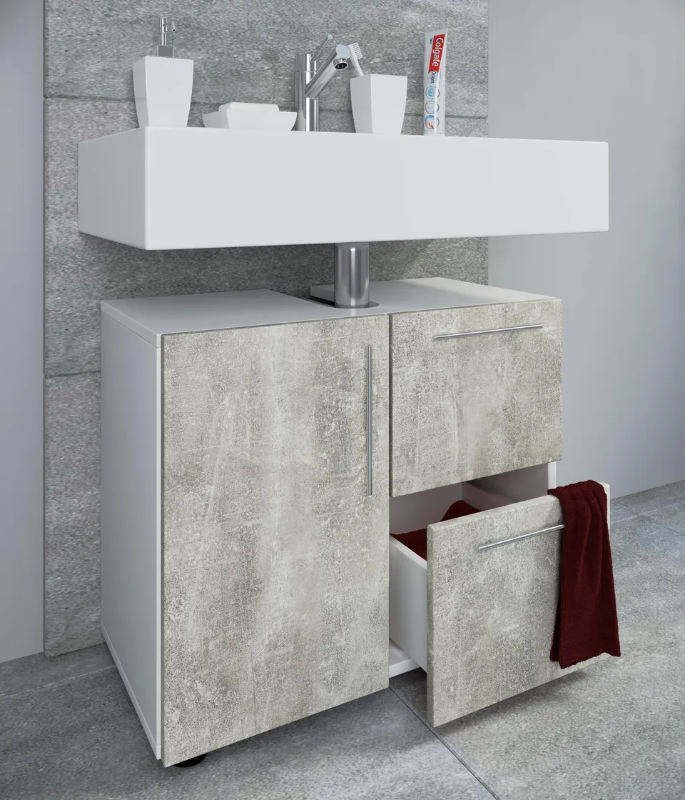 vcm-waschbeckenunterschrank-wei-beton-optik-61x32x51-cm-1-t-r-2-schubladen image 1