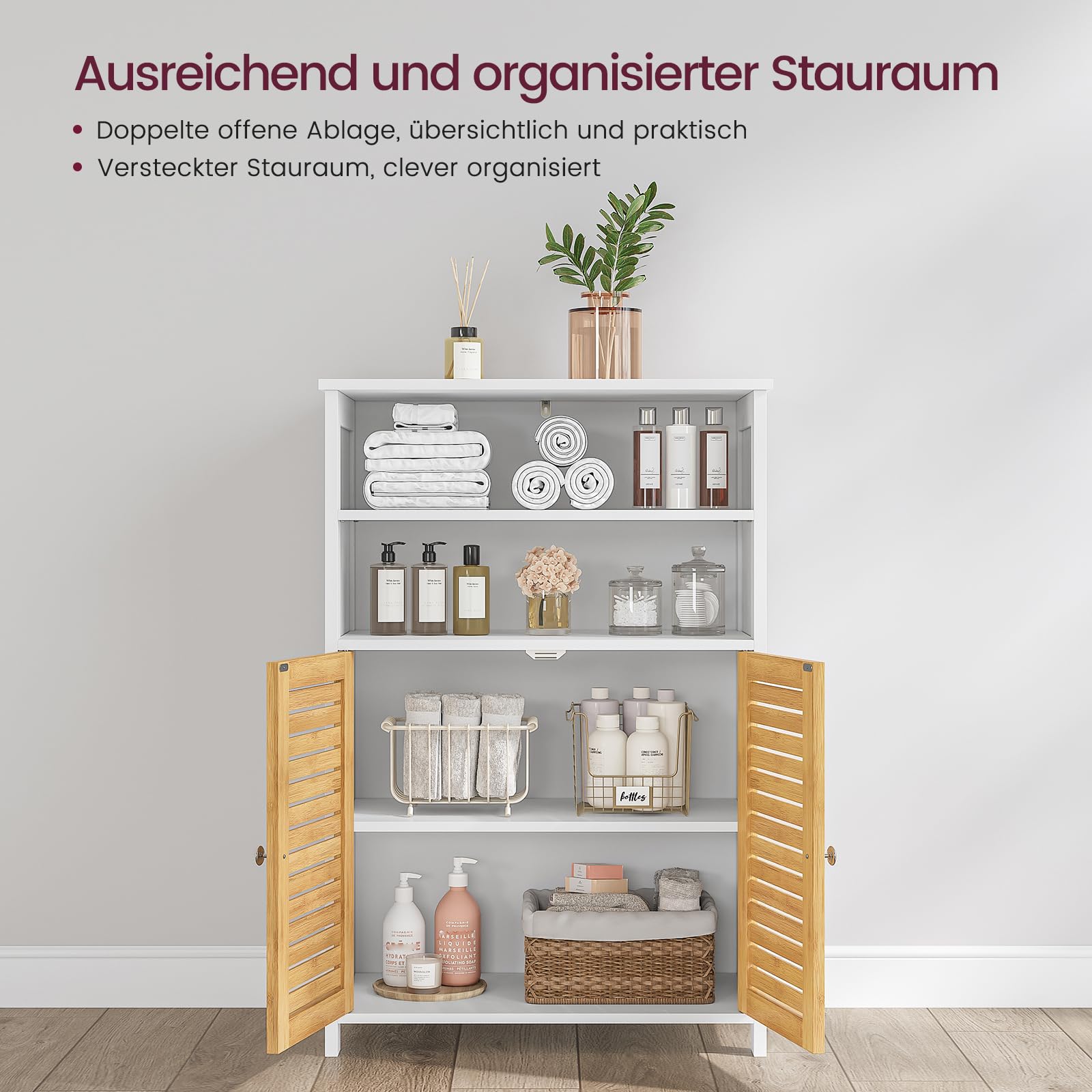 forabamb-badezimmerschrank-mit-doppelt-ren-aus-bambus-2-offene-f-cher-60x30x100- image 4