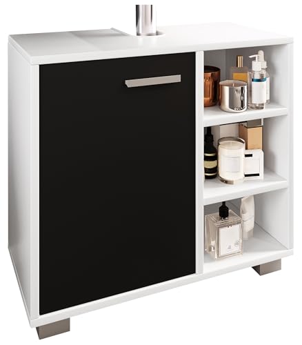 vcm-waschbeckenunterschrank-wei-schwarz-60-x-30-x-55-cm-1-t-r-4-f-cher image 6