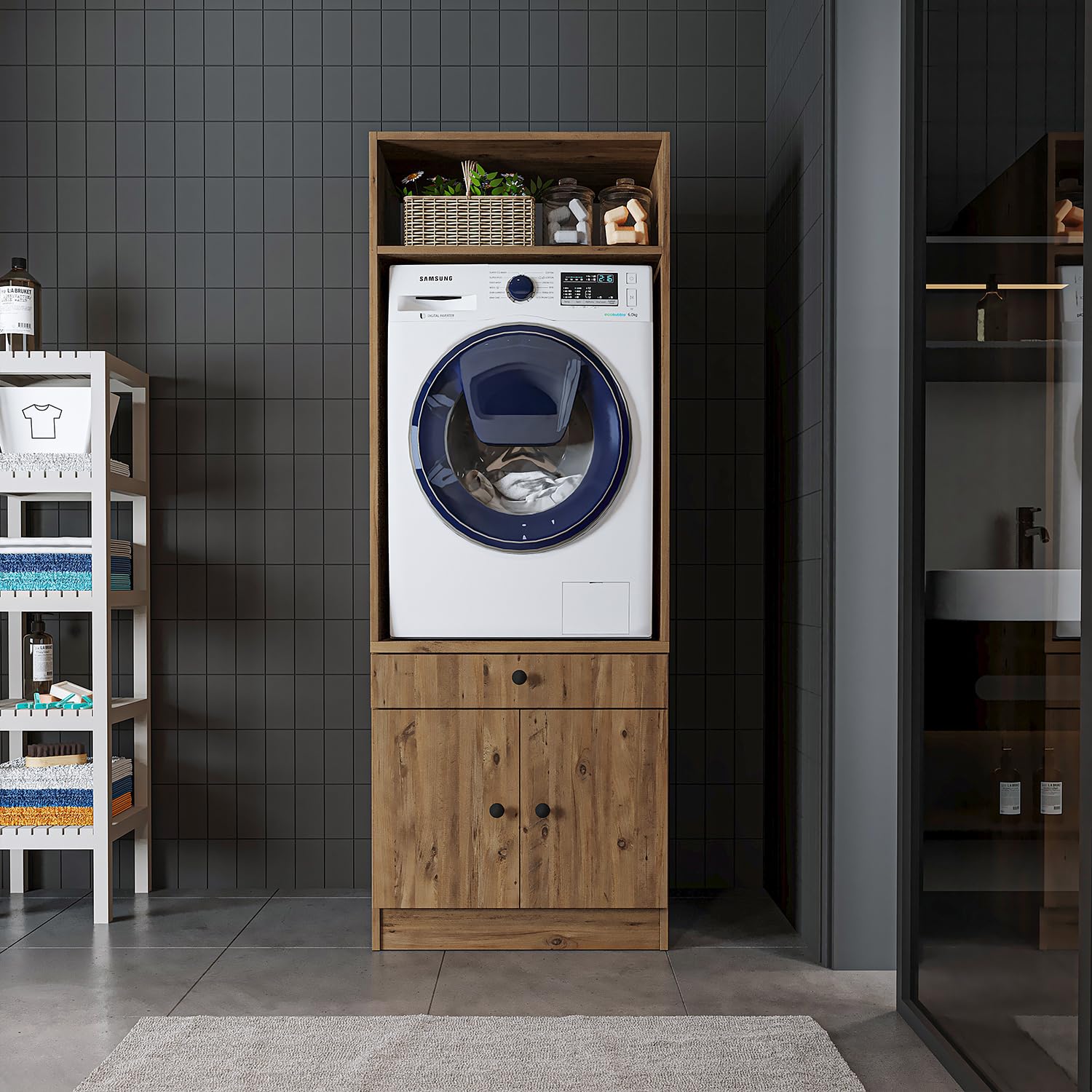 roomart-waschmaschinenschrank-mit-ausziehplatte-schublade-eiche-1-schrank-mit-sc image 4