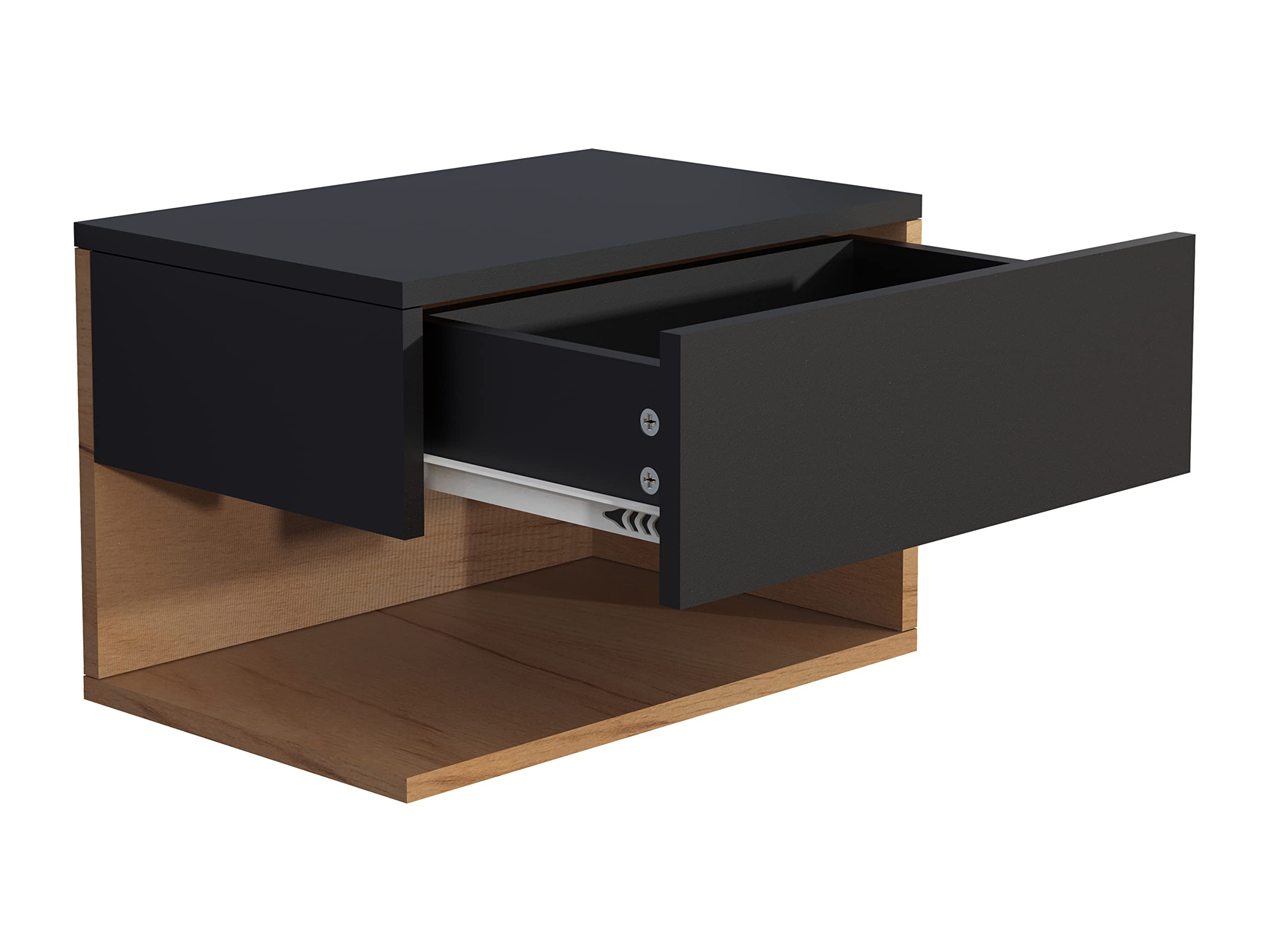vcm-nachttisch-schwarz-honig-eiche-45x32x30-cm-1-schublade-1-fach-wandmontage image 5
