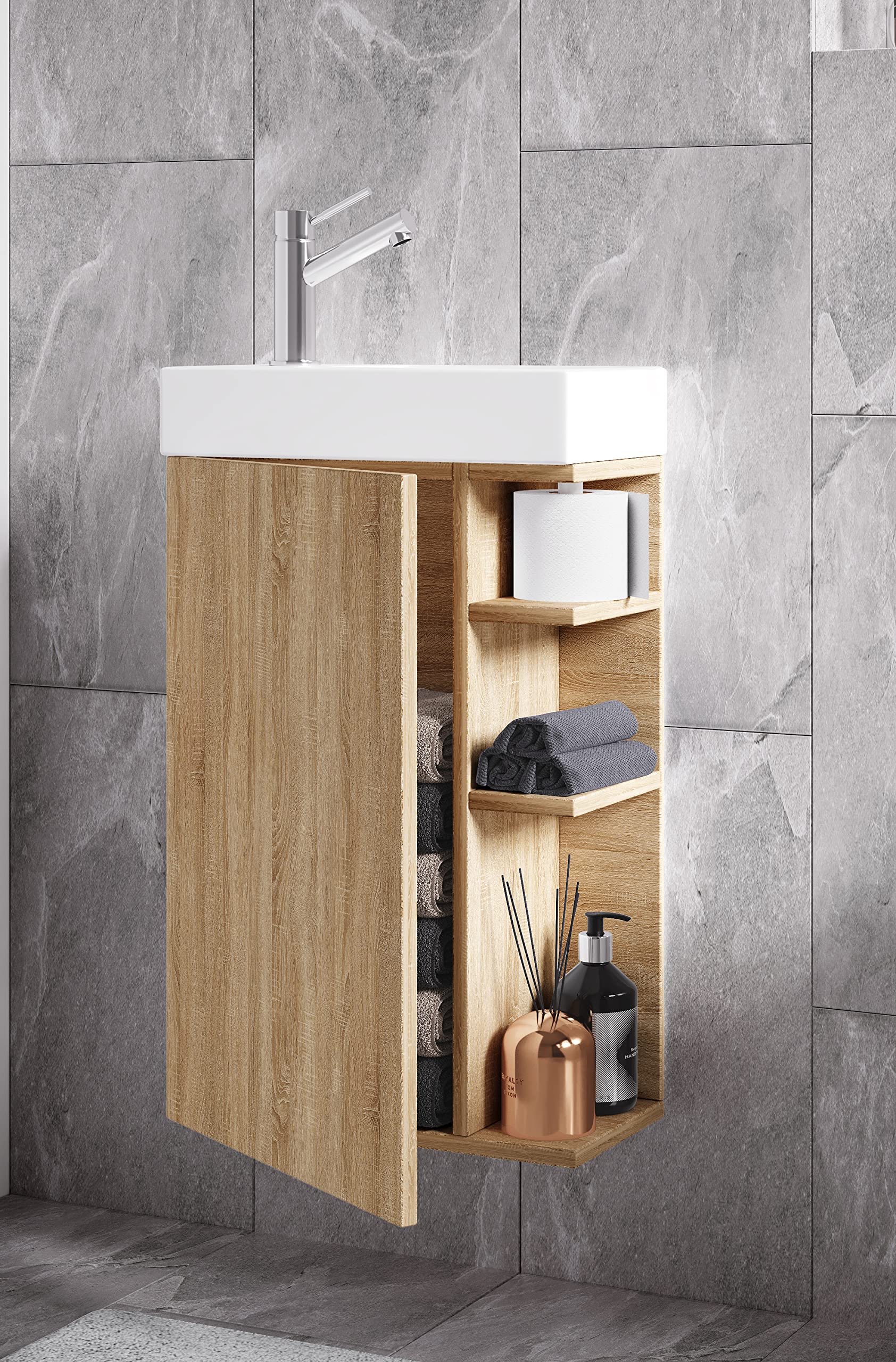 vcm-badm-bel-waschtisch-sonoma-eiche-40x70-cm-1-t-r-4-f-cher-mit-stauraum image 2