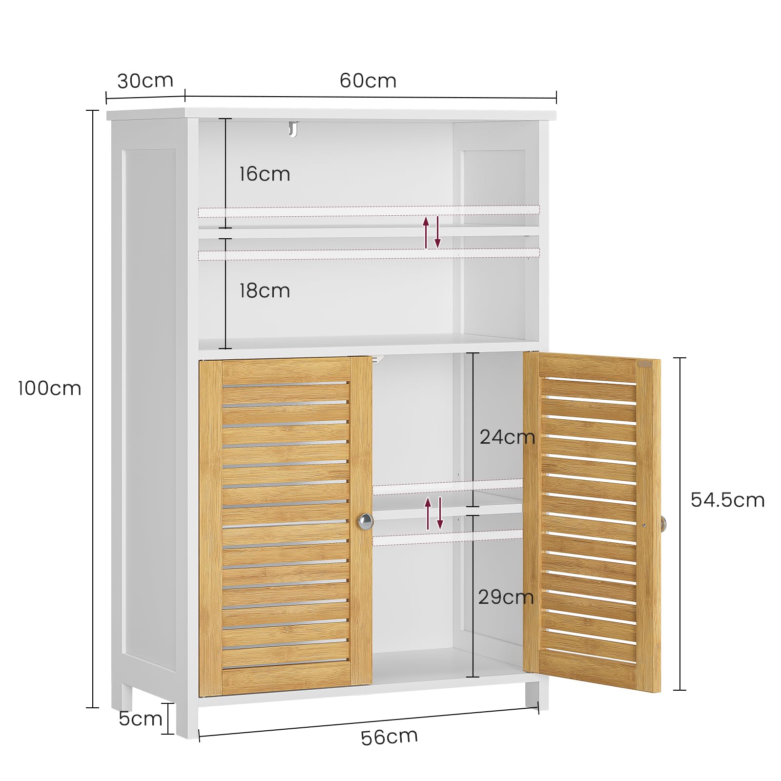 forabamb-badezimmerschrank-mit-doppelt-ren-aus-bambus-2-offene-f-cher-60x30x100- image 3
