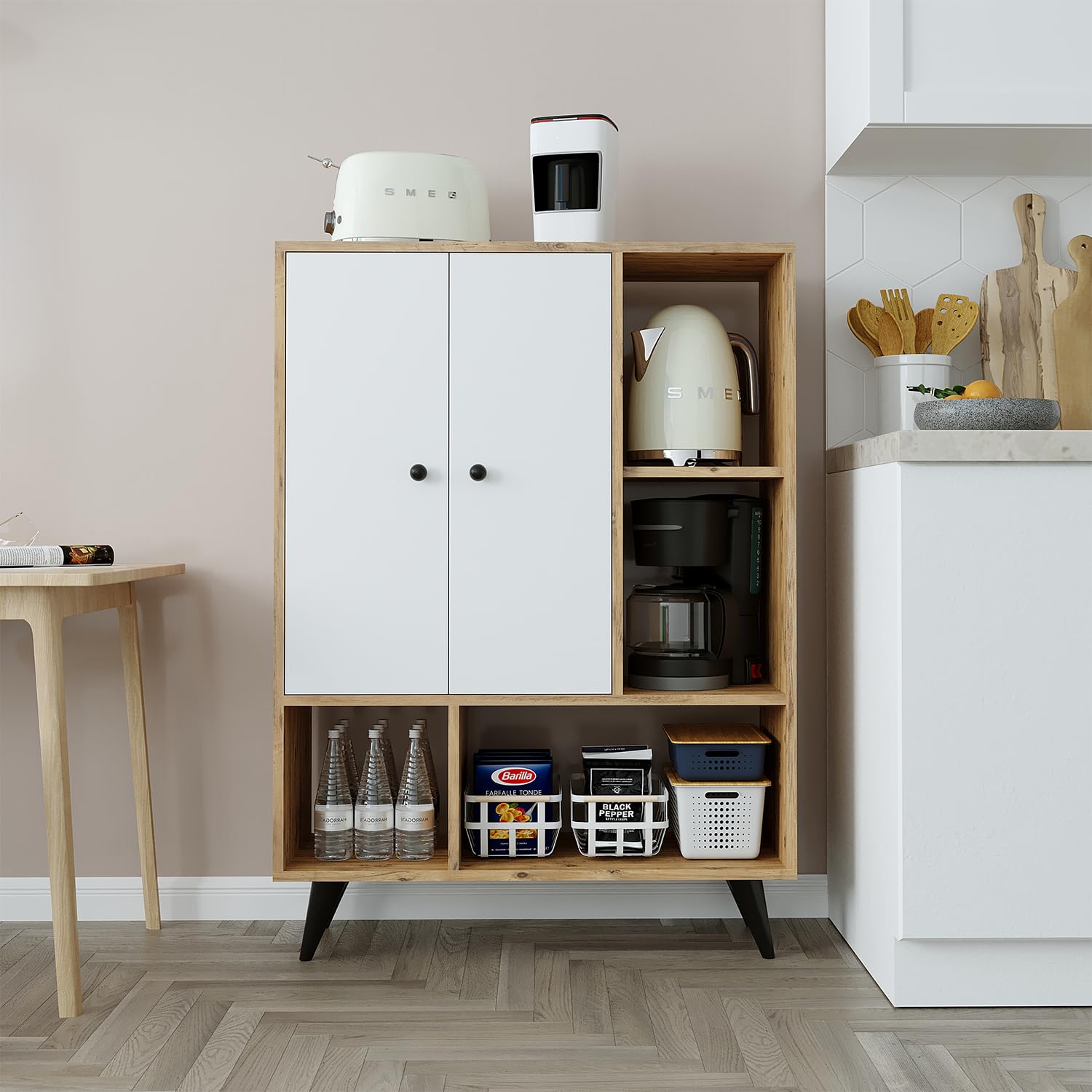 roomart-mehrzweckschrank-wei-eiche-125x90x35-cm-sideboard-mit-4-offenen-f-chern- image 3
