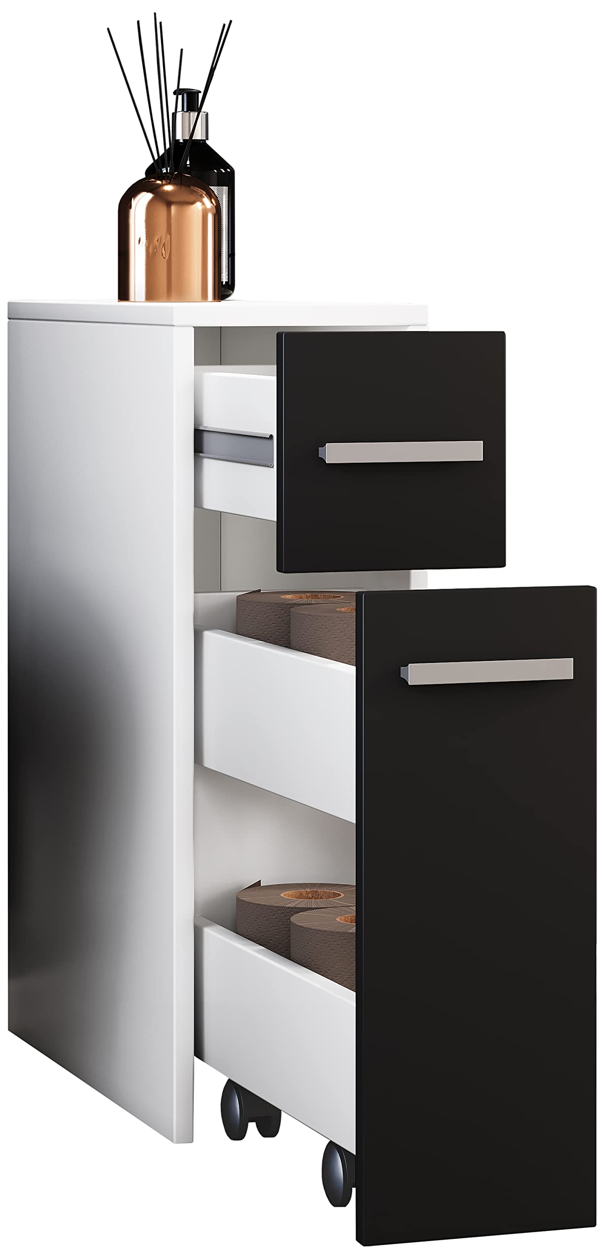 vcm-badm-bel-midischrank-wei-schwarz-20x45x61-cm-2-schubladen-hochschrank-f-r-sc image 1