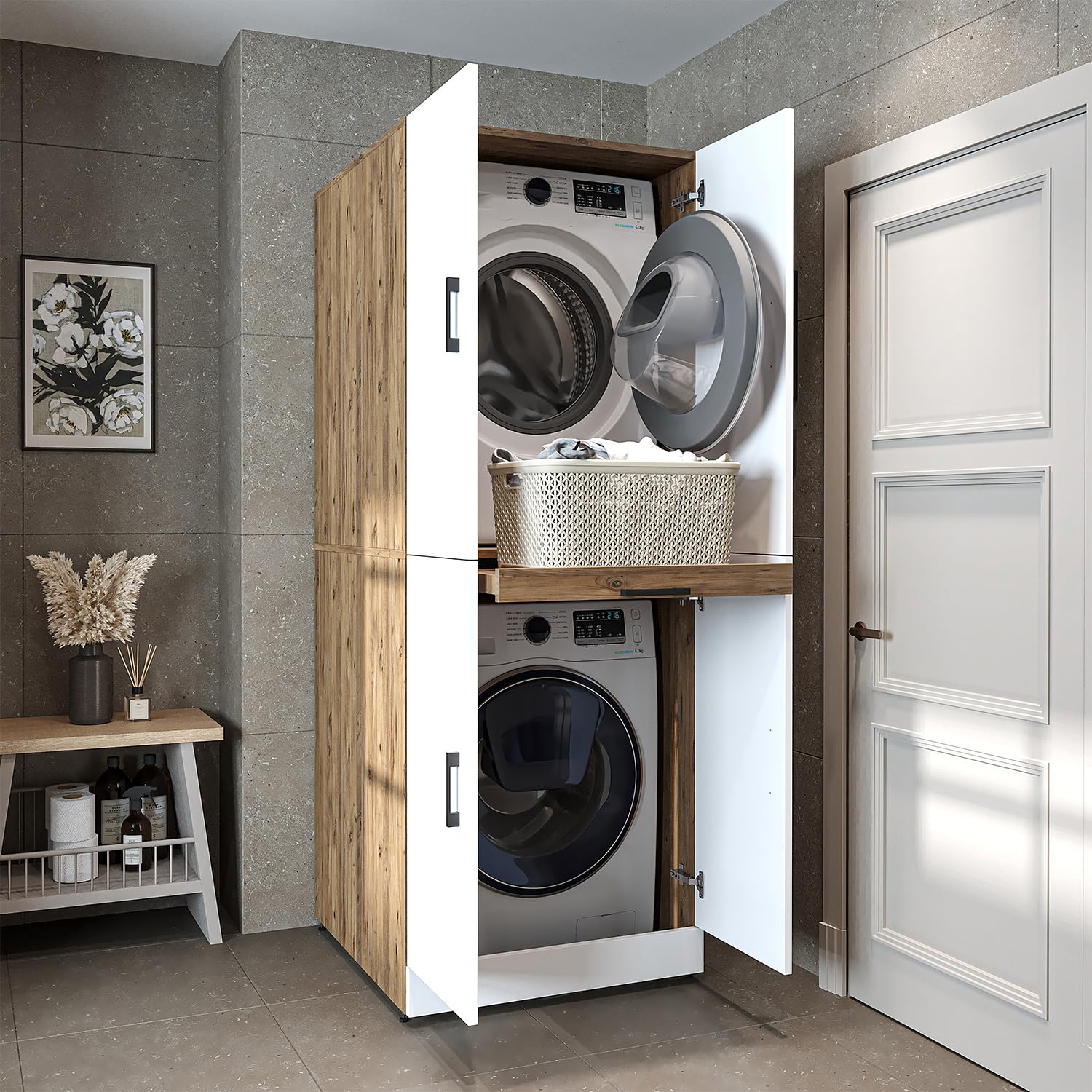 roomart-waschmaschinenschrank-dora-waschturm-f-r-trockner-waschmaschine-230-cm-w image 8